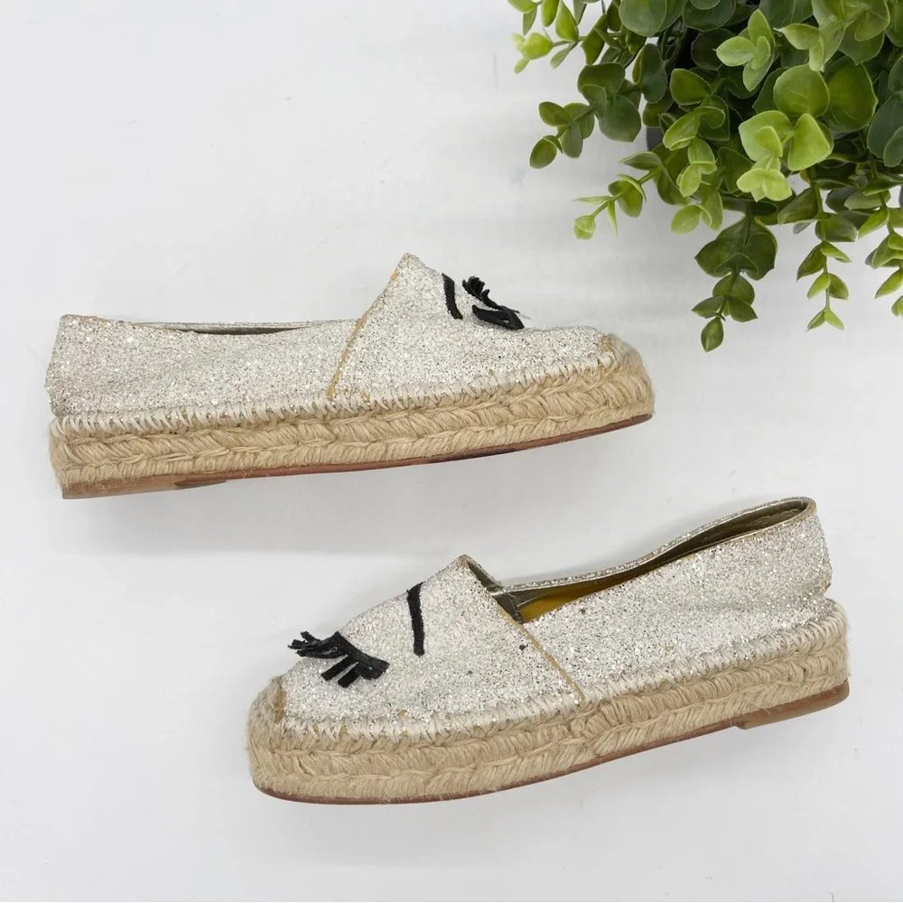 Chiara Ferragni Womens Flirting Glittered Espadrille Size 38 Slip-On Shoe